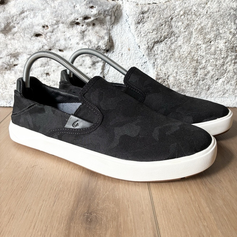 OluKai Lae'ahi Pa'i Slip On Easy On Sneakers Shoes Black Camo Camoflauge Mens 9
